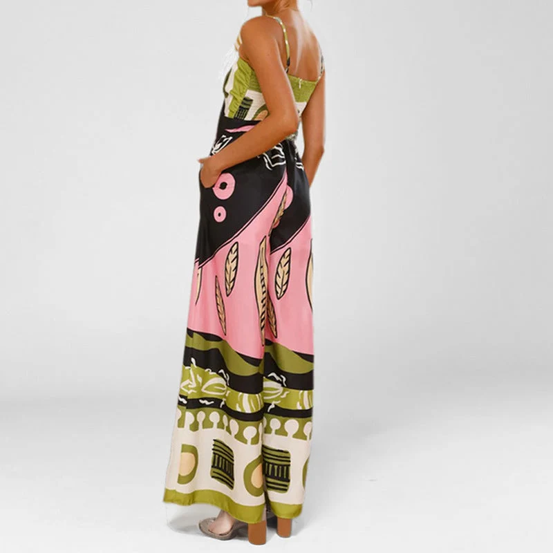 Damen Sommer-Jumpsuit mit trendigem Boho-Print und raffiniertem Knoten-Detail Drune