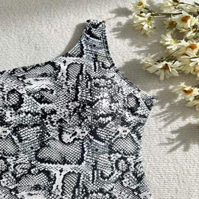 Damen Einteiliger Badeanzug mit asymmetrischem Design und schickem Schlangenmotiv Drune