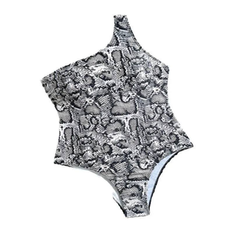 Damen Einteiliger Badeanzug mit asymmetrischem Design und schickem Schlangenmotiv Drune