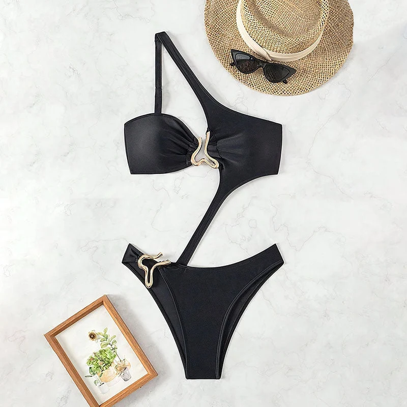 Damen Einteiliger Badeanzug mit asymmetrischem Design und elegantem Cut-Out Drune