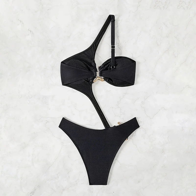 Damen Einteiliger Badeanzug mit asymmetrischem Design und elegantem Cut-Out Drune