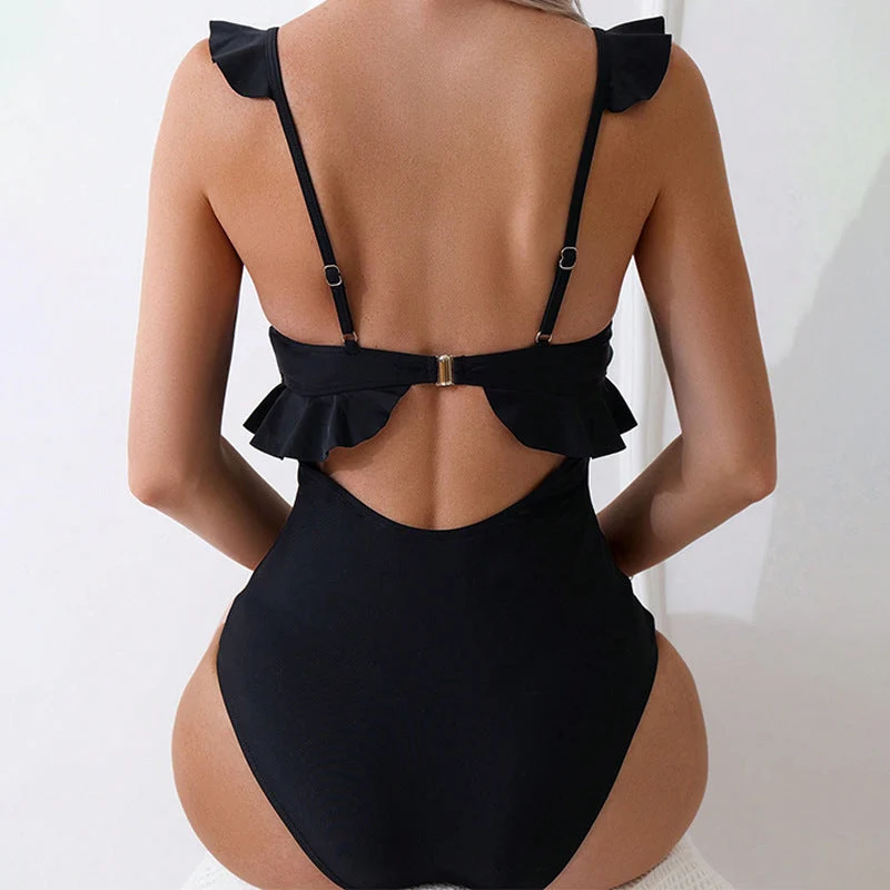 Damen Einteiler Badeanzug mit voluminösen Rüschendetails und eleganten Cut-Outs Drune