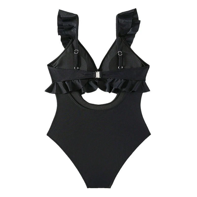 Damen Einteiler Badeanzug mit voluminösen Rüschendetails und eleganten Cut-Outs Drune