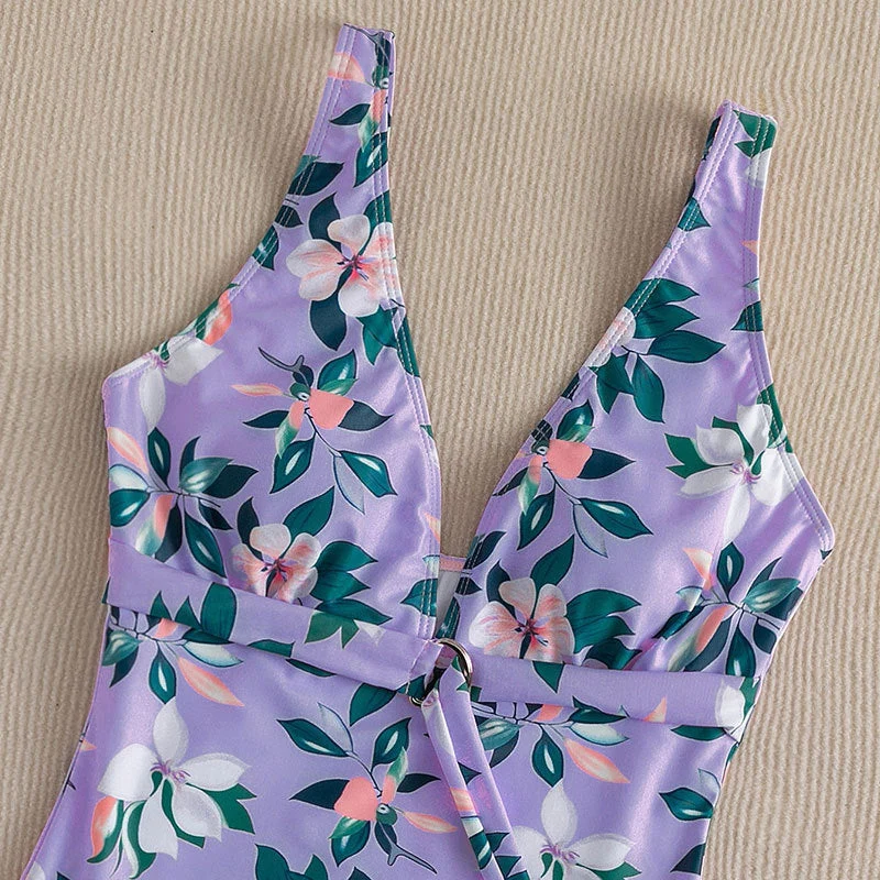 Damen Einteiler Badeanzug mit Wickeldetail und floralem Design Drune