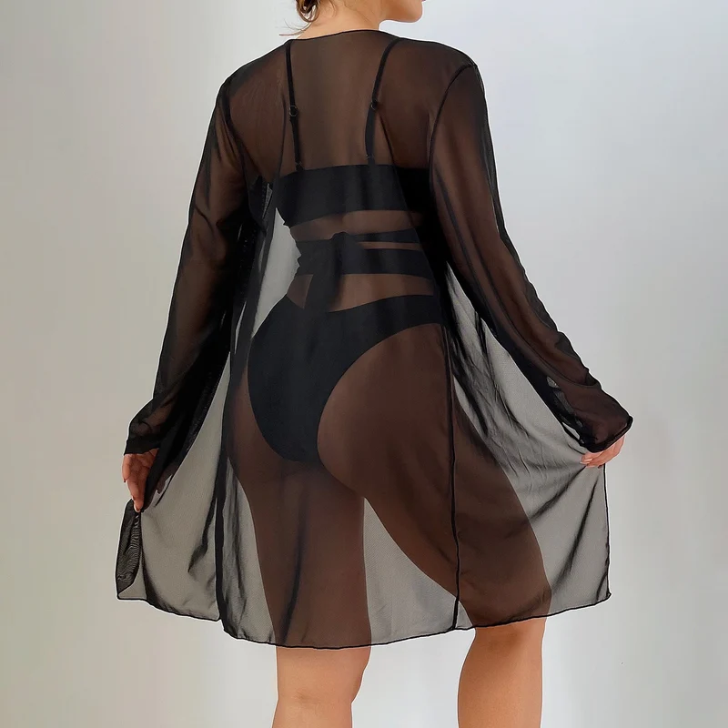 Damen Einteiler Badeanzug mit transparentem Cover-Up und modernem Schnitt Drune