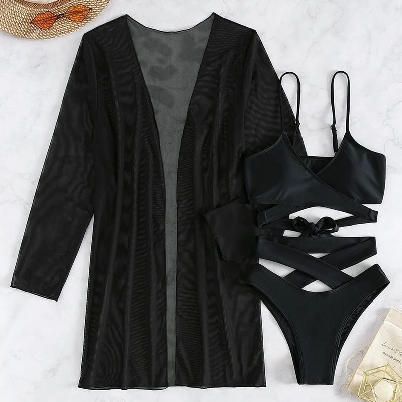 Damen Einteiler Badeanzug mit transparentem Cover-Up und modernem Schnitt Drune