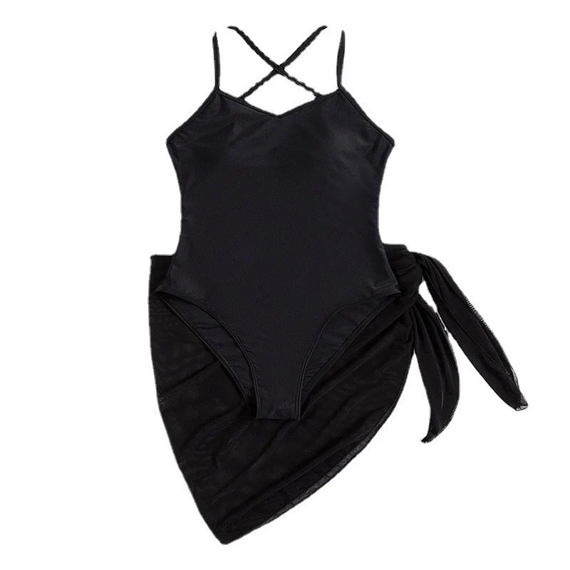 Damen Einteiler Badeanzug mit transparentem Wickelrock Drune