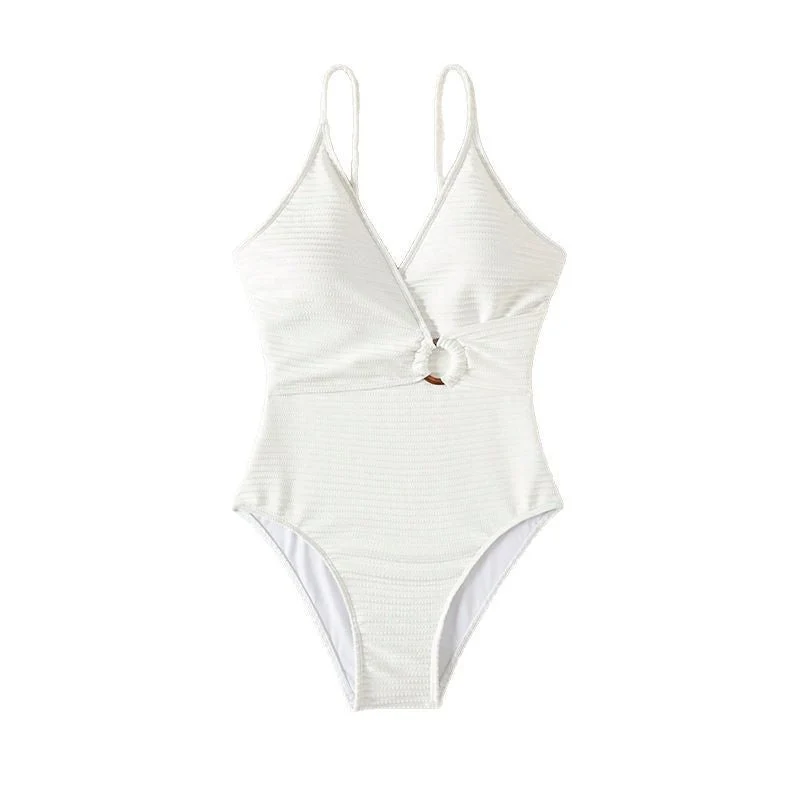 Damen Einteiler Badeanzug mit tiefem V-Ausschnitt und stylishen Knoten-Detail Drune