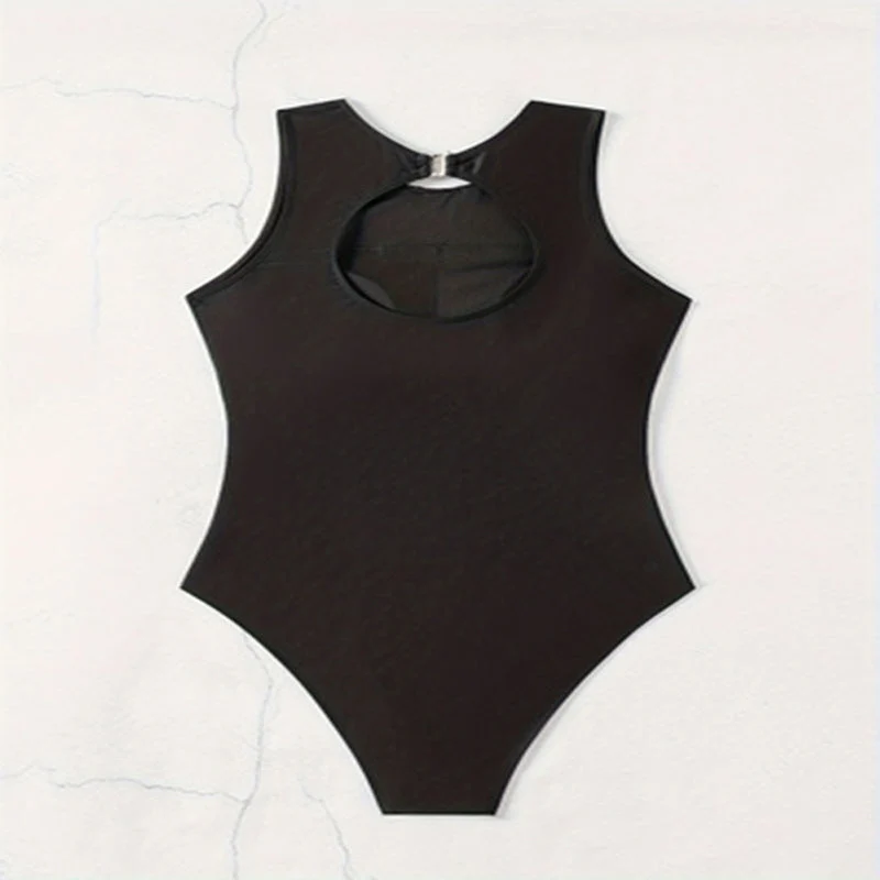 Damen Einteiler Badeanzug mit sportlichem Reißverschluss und trendigem grafischen Design Drune