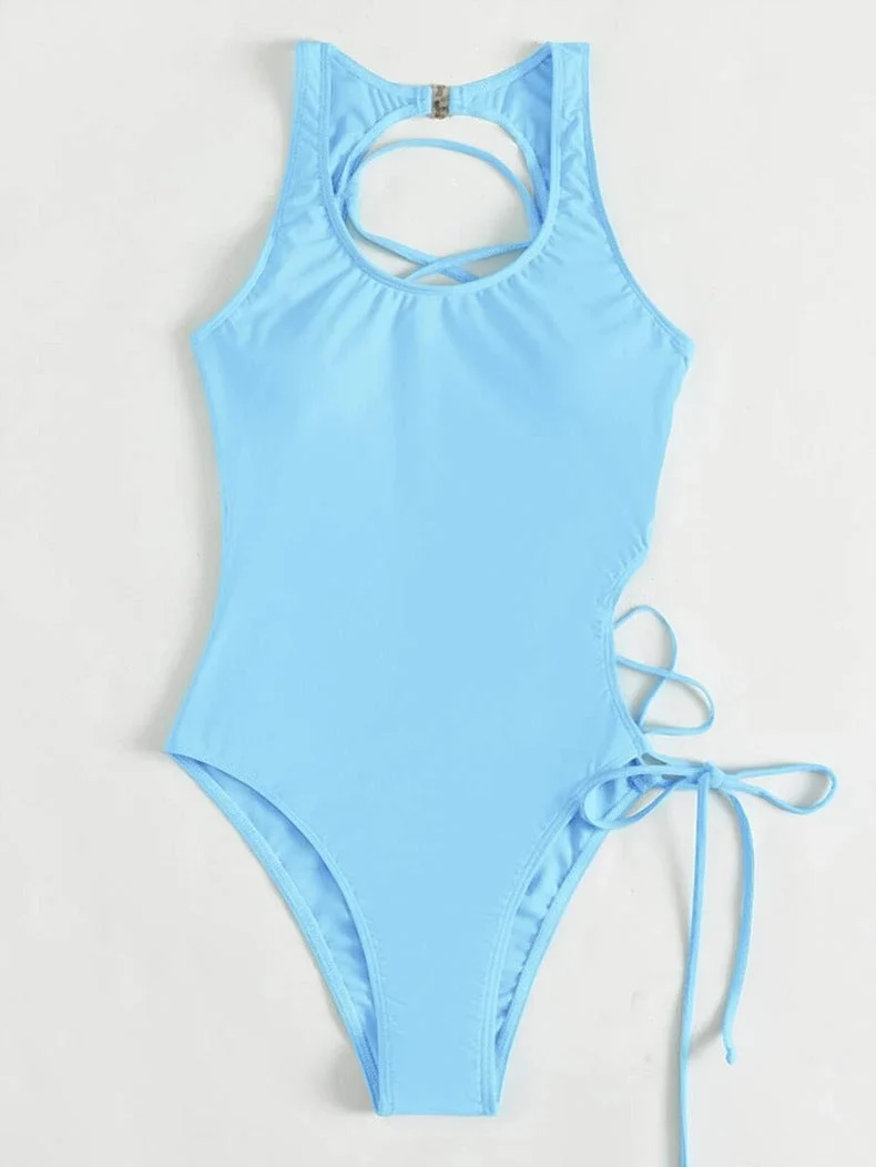 Damen Einteiler Badeanzug mit Rücken-Cut-Out und regulierbaren Seitenbändern Drune