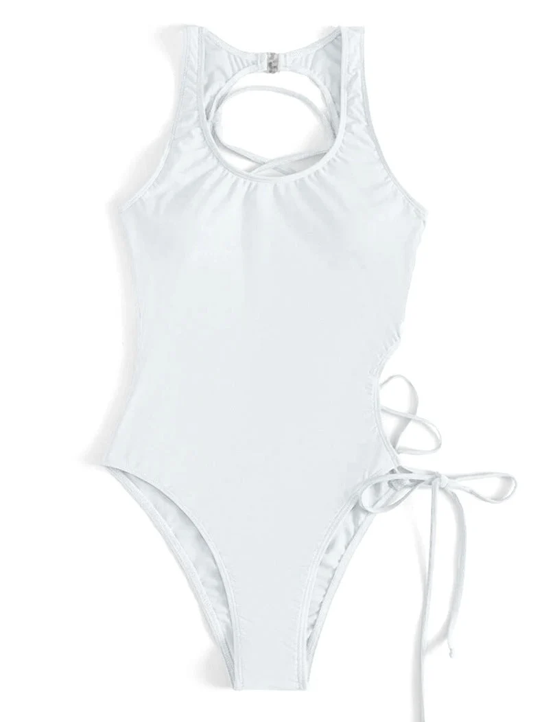 Damen Einteiler Badeanzug mit Rücken-Cut-Out und regulierbaren Seitenbändern Drune