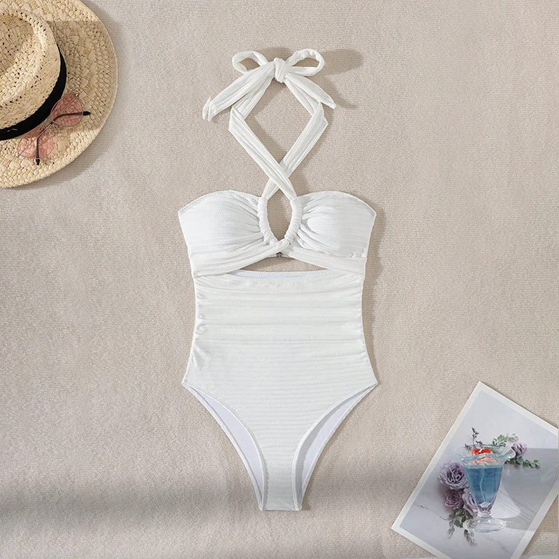 Damen Einteiler Badeanzug mit modischem Wickeldesign und aufregenden Cut-Out-Details Drune