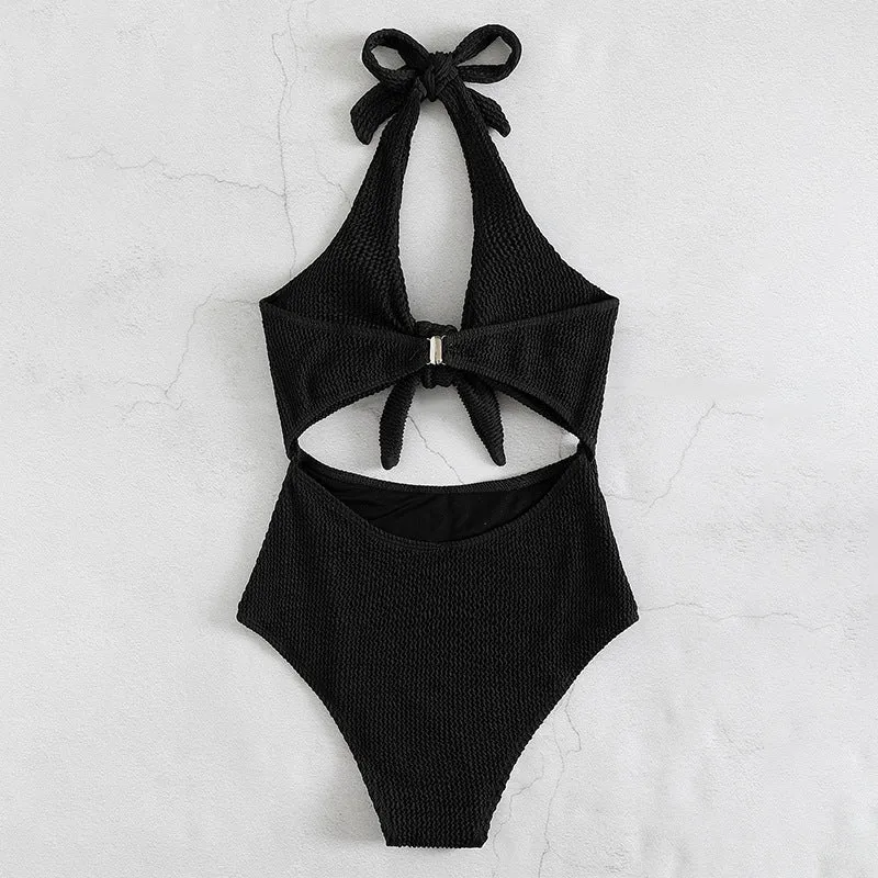 Damen Einteiler Badeanzug mit modernes Wickeldetail und figurbetontem Schnitt Drune