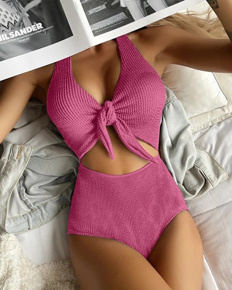 Damen Einteiler Badeanzug mit modernes Wickeldetail und figurbetontem Schnitt Drune