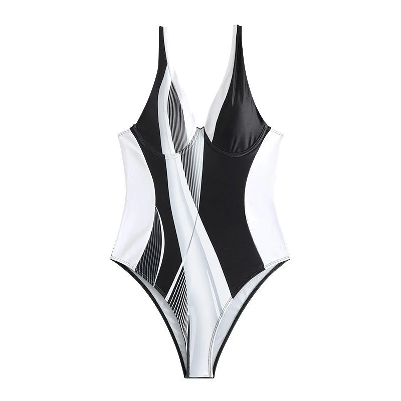 Damen Einteiler Badeanzug mit modernem Schnitt und grafischem Design Drune
