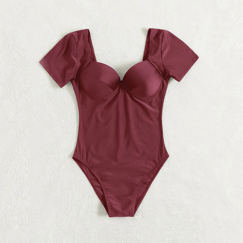 Damen Einteiler Badeanzug mit eleganten Trägern und sculpturalem V-Ausschnitt Drune