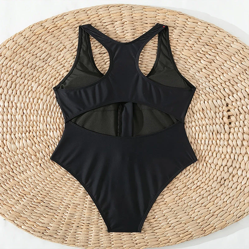 Damen Einteiler Badeanzug mit durchgehendem Reißverschluss und Racerback-Design Drune