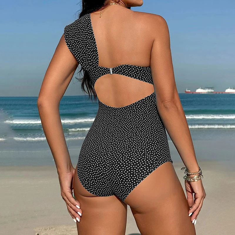 Damen Einteiler Badeanzug mit asymmetrischem Träger und elegantem Rüschendesign Drune
