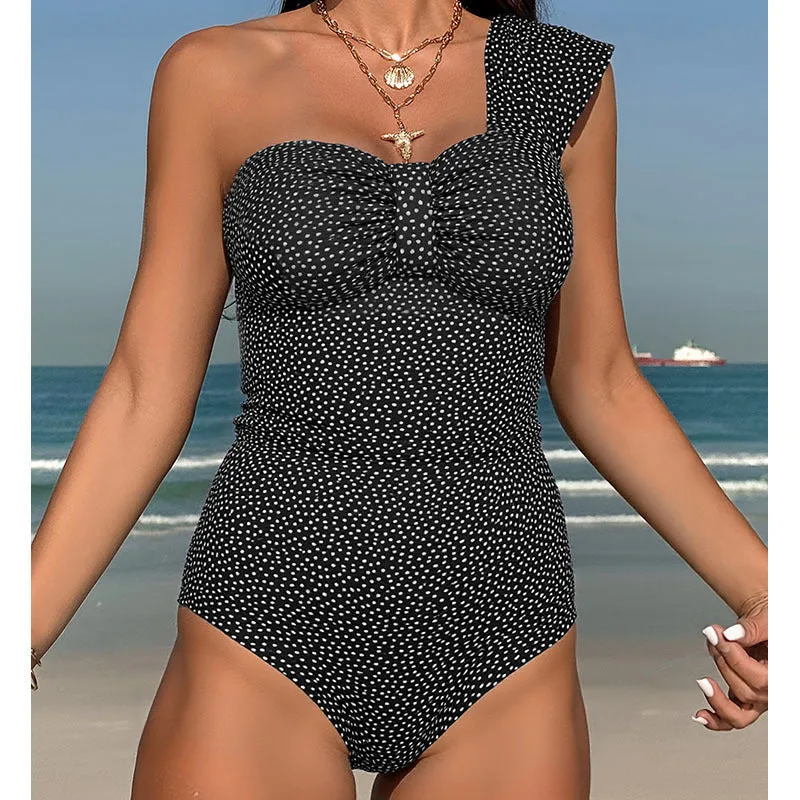Damen Einteiler Badeanzug mit asymmetrischem Träger und elegantem Rüschendesign Drune