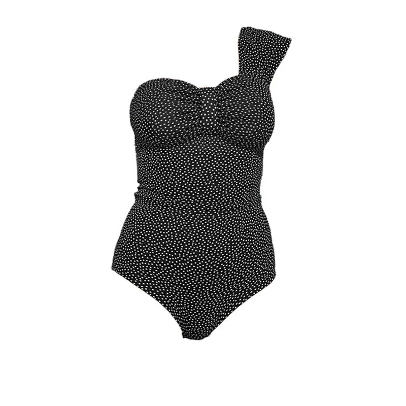 Damen Einteiler Badeanzug mit asymmetrischem Träger und elegantem Rüschendesign Drune