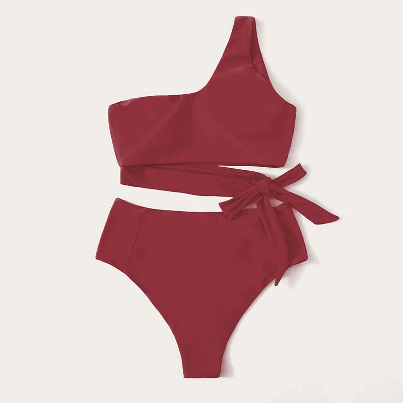 Damen Einseitiger Bikini-Set mit innovativem Wickel-Design und hohem Taillenschnitt Drune