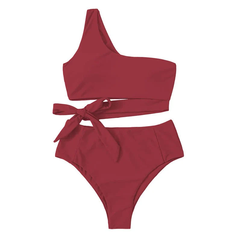 Damen Einseitiger Bikini-Set mit innovativem Wickel-Design und hohem Taillenschnitt Drune