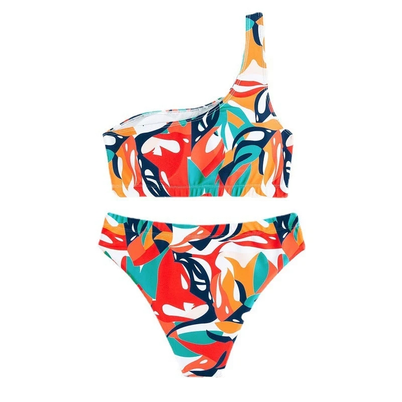 Damen Einseitiger Bikini mit geometrischem Muster und hoch geschnittenem Slip Drune