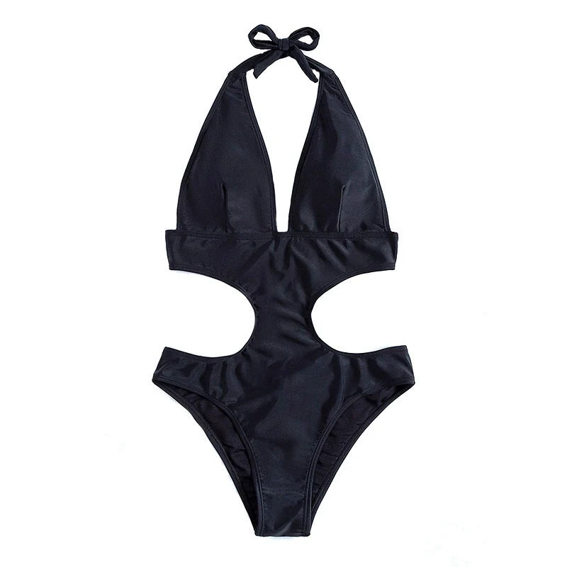 Damen Cut-Out Badeanzug mit tiefem V-Ausschnitt und seitlichen Einschnitten Drune