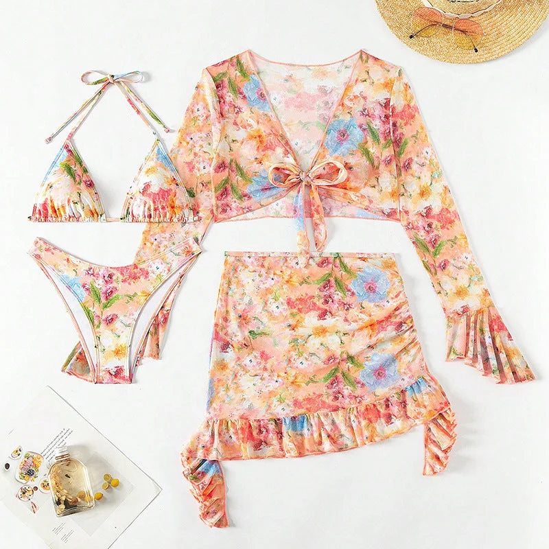 Damen Crop-Top und Wickelrock-Set mit floralen Details Drune