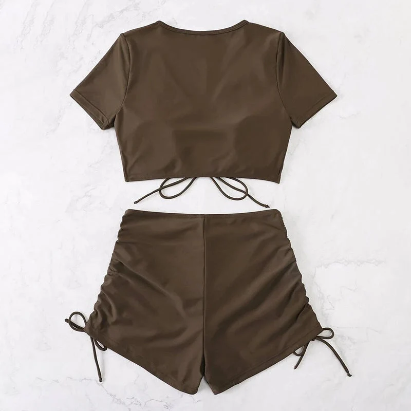 Damen Crop-Top Bikini-Set mit verstellbaren Rüschen und hoch tailliertem Slip Drune