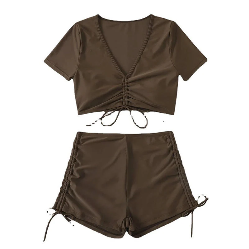 Damen Crop-Top Bikini-Set mit verstellbaren Rüschen und hoch tailliertem Slip Drune