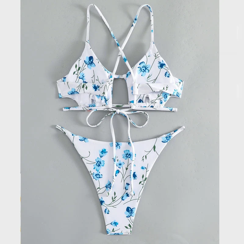 Damen Bikiniset mit verstellbaren Trägern und floralem Musterdruck Drune