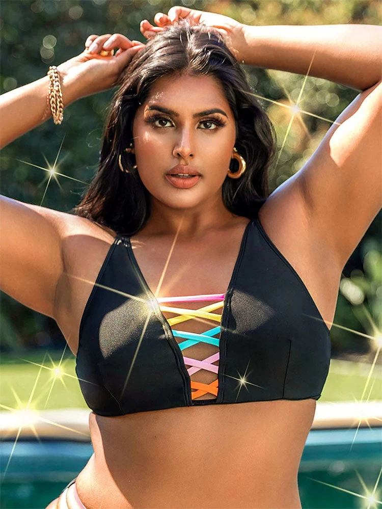Damen Bikinioberteil mit modischem Schnür-Design und verstellbaren Trägern Drune