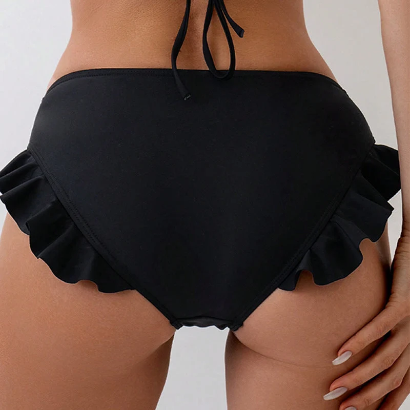 Damen Bikinihose mit verspieltem Rüschendesign und hohem Bund Drune