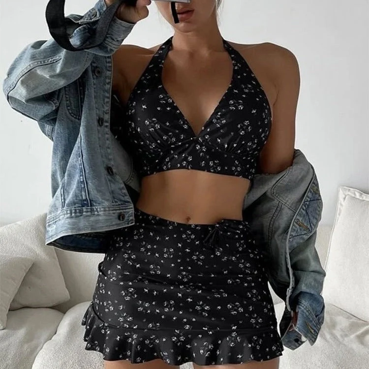 Damen Bikini-Top mit verspieltem Rock-Schnitt und modischem Floral-Design Drune