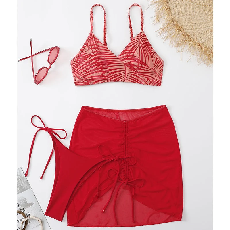 Damen Bikini-Set mit verstellbaren Trägern und transparentem Rock Drune