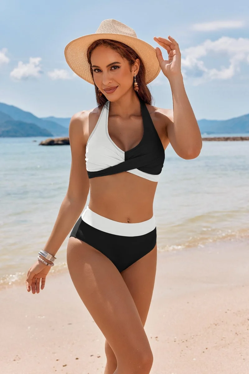 Damen Bikini-Set mit stützendem Oberteil und hoch geschnittenem Slip Drune
