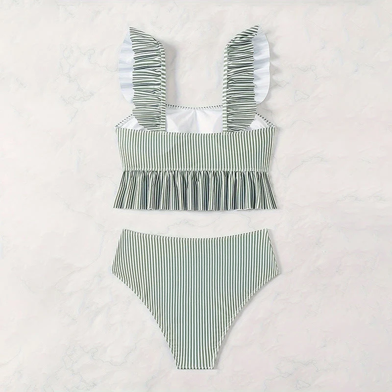 Damen Bikini-Set mit Rüschendetails und hoch tailliertem Slip Drune