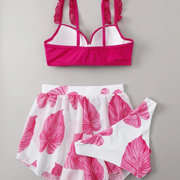 Damen Bikini-Set mit Rüschendetails und fließendem Rock Drune
