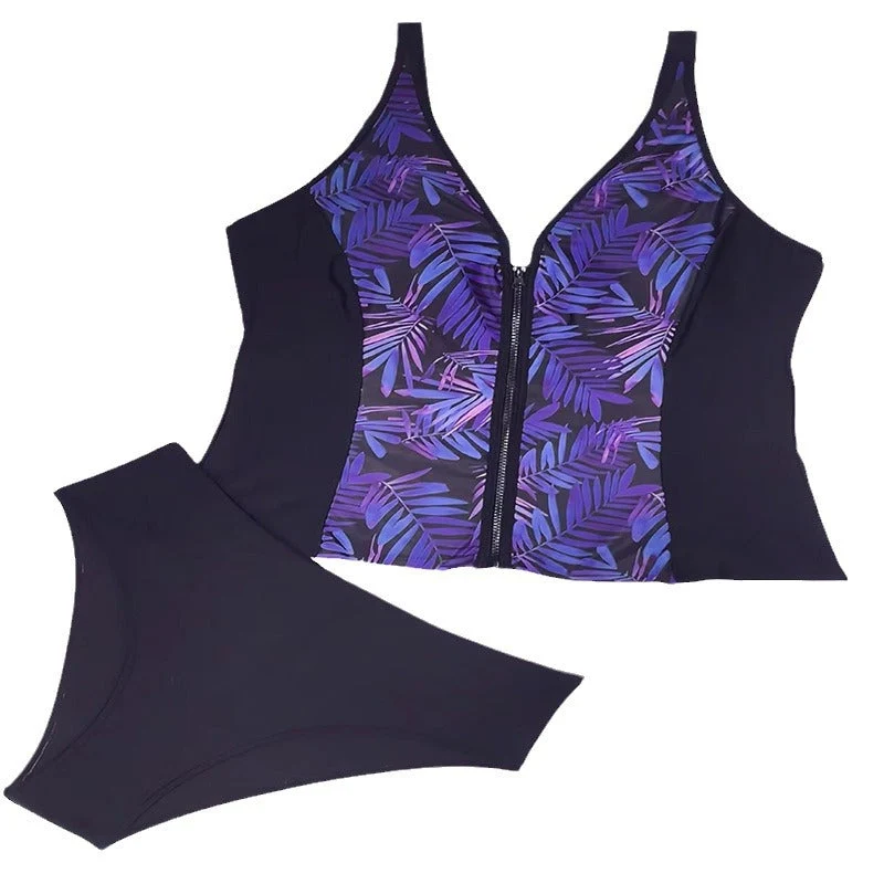 Damen Bikini-Set mit modischem Zip-Oberteil und bequemen High-Waist-Slip Drune