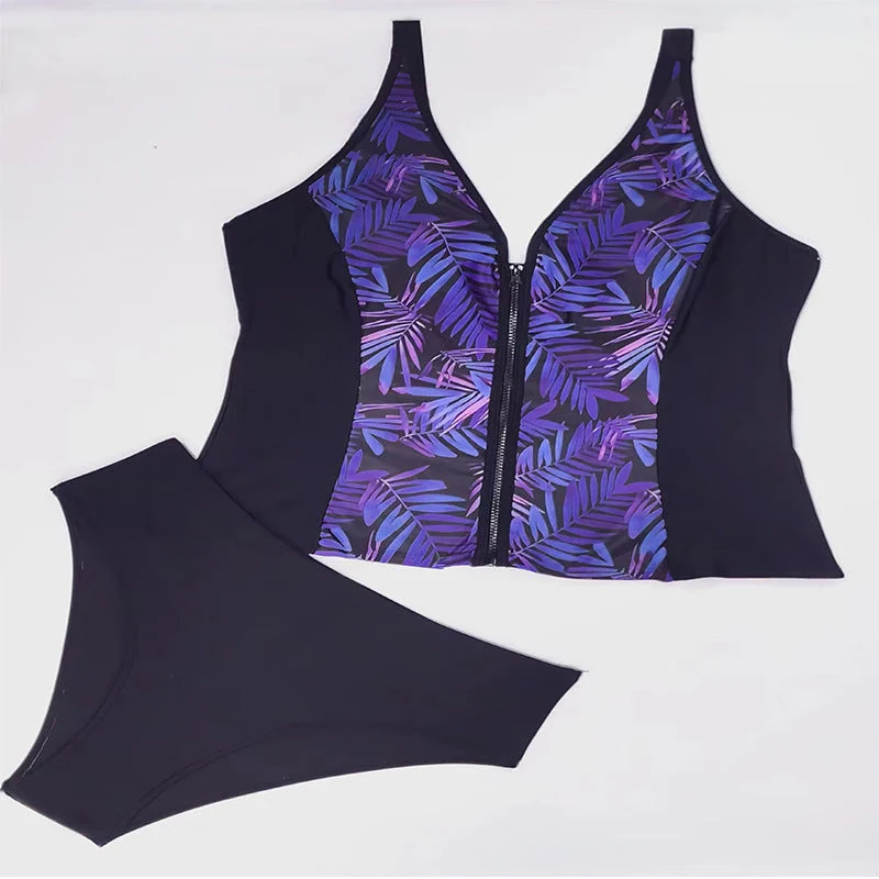 Damen Bikini-Set mit modischem Zip-Oberteil und bequemen High-Waist-Slip Drune