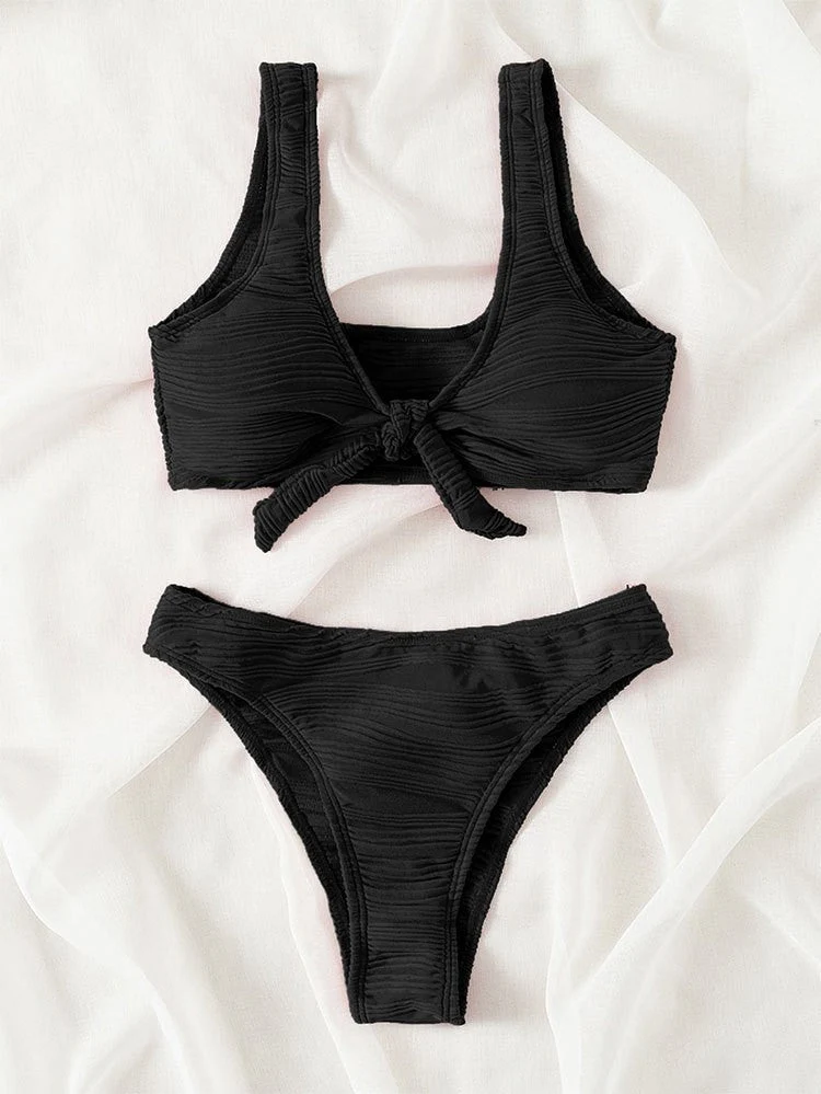 Damen Bikini-Set mit Knotenverschluss und hoch geschnittenem Höschen Drune