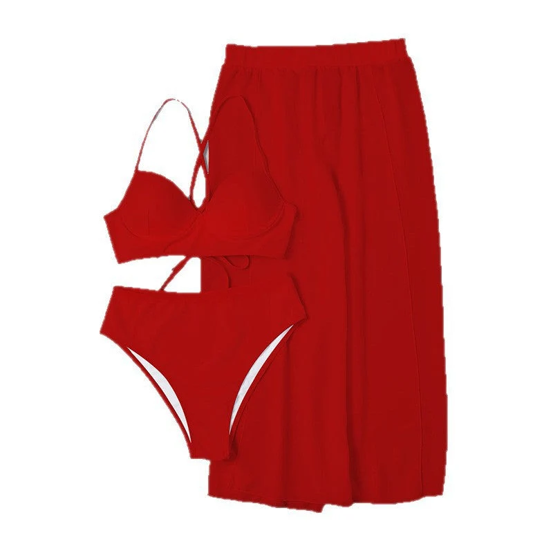 Damen Bikini-Set mit hochgeschnittenem Höschen und luftiger Wickelrock Drune