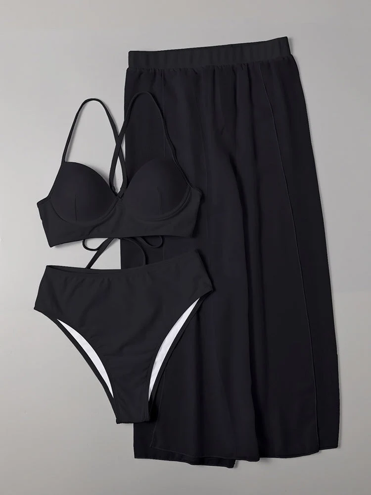 Damen Bikini-Set mit hochgeschnittenem Höschen und luftiger Wickelrock Drune