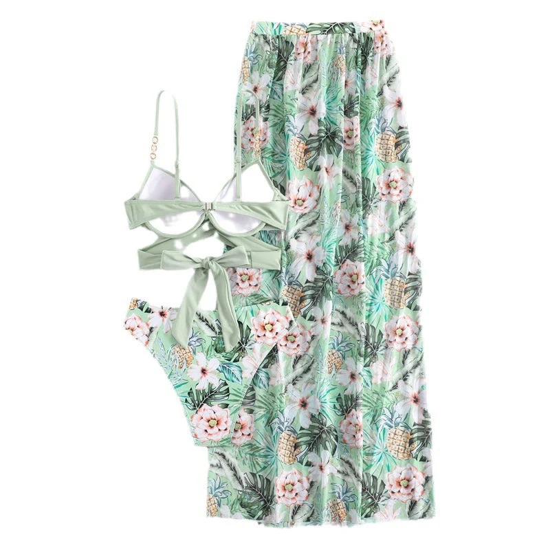Damen Bikini-Set mit floralem Wickelrock und modischem Oberteil Drune