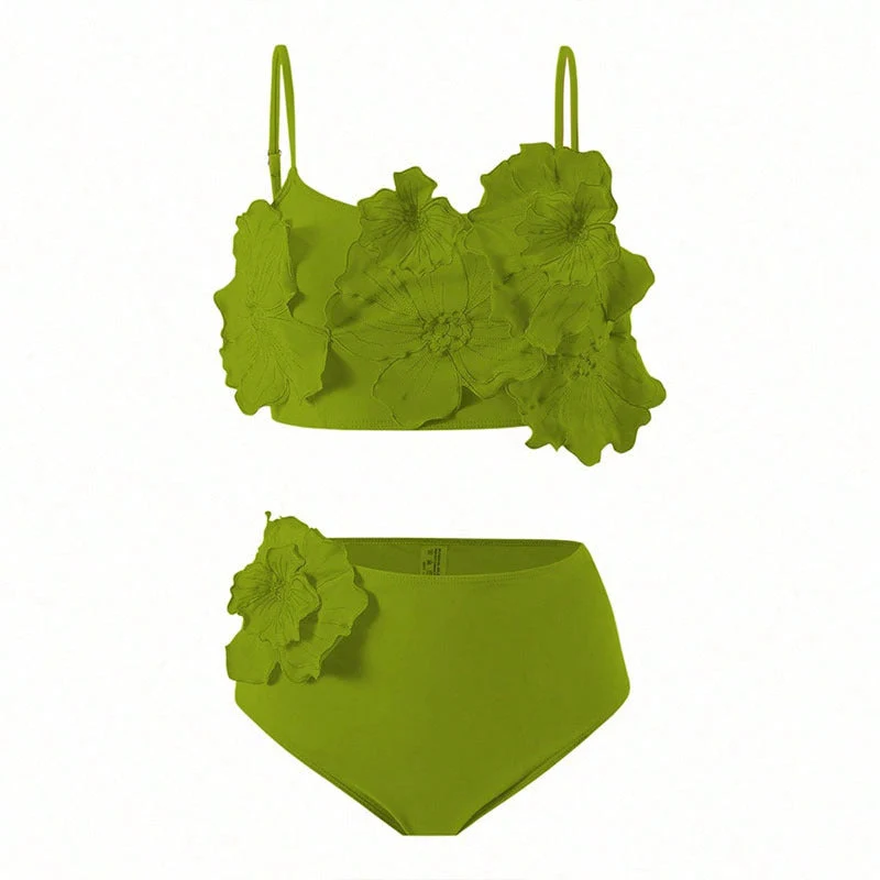 Damen Bikini-Set mit floralem Oberteil und hoch geschnittenem Höschen Drune