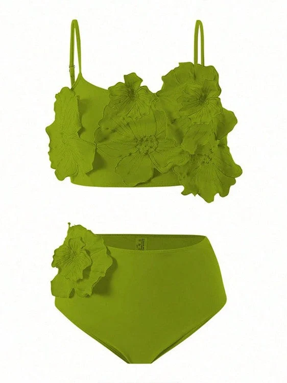 Damen Bikini-Set mit floralem Oberteil und hoch geschnittenem Höschen Drune