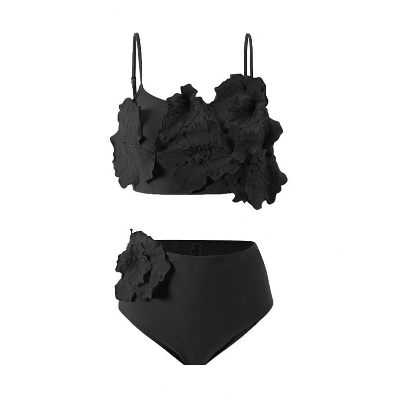 Damen Bikini-Set mit floralem Oberteil und hoch geschnittenem Höschen Drune