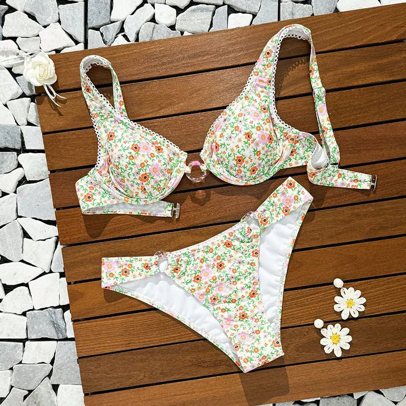 Damen Bikini-Set mit floralem Muster und verstellbaren Trägern Drune