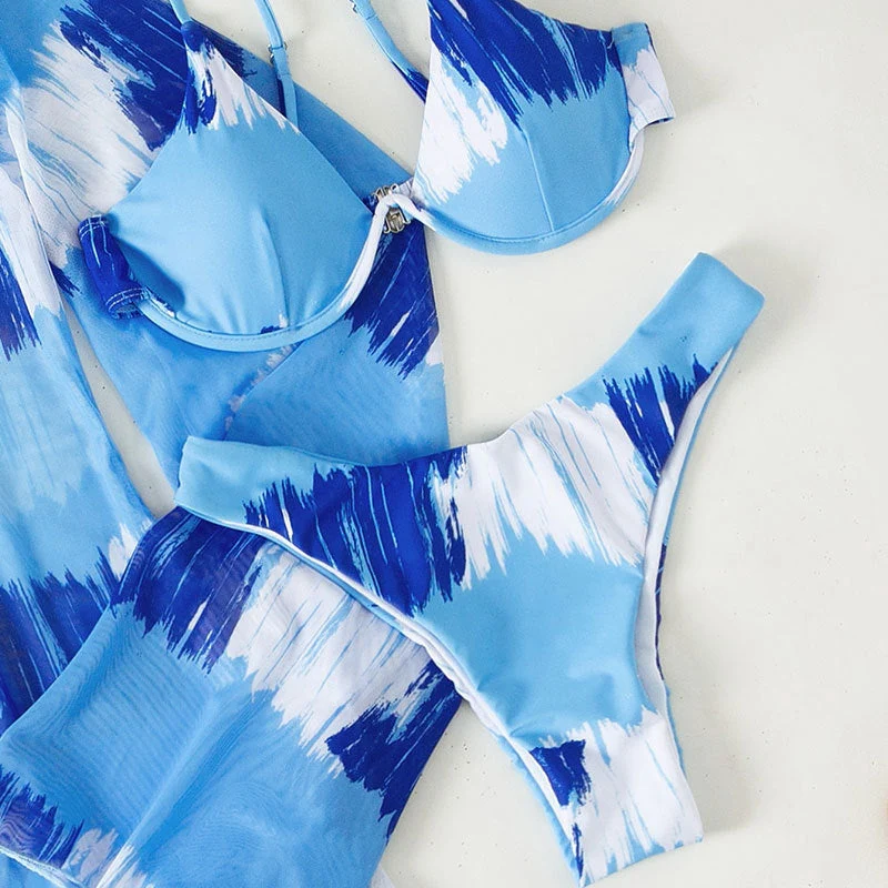 Damen Bikini-Set mit elegantem Cover-Up und verführerischem V-Ausschnitt Drune